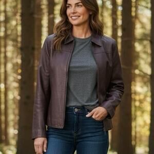 Halogen Leather jacket  - burgundy with glitter Size Large